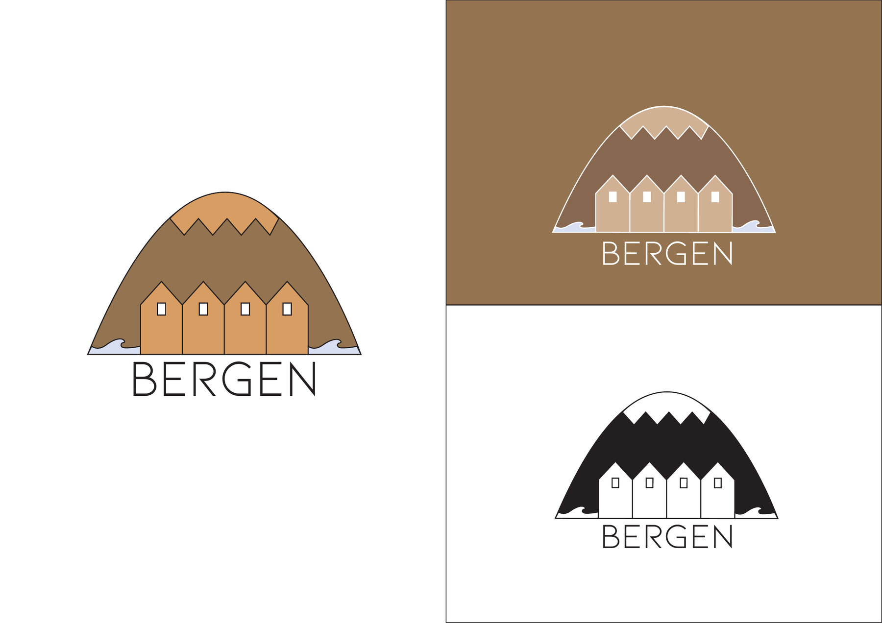 Logo Bergen — déclinaisons en couleur, blanc, noir